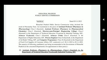 HPPSC Assistant Professor Process Engineer Computer Programmer Final Result