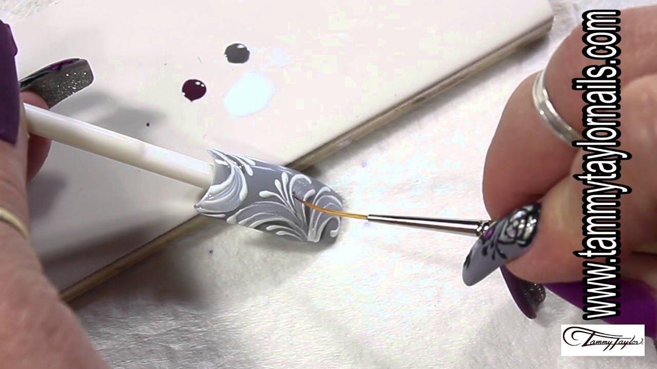 Tammy Taylor Baroque Touches Brush Strokes Nail Art Demos YouTube