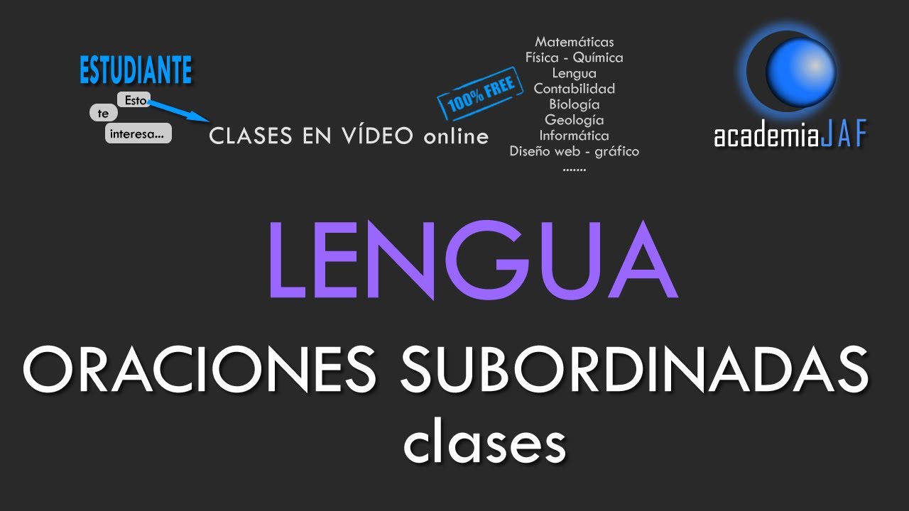 Oraciones Subordinadas y sus clases: sustantivas, adjetivas o de relativo y  adverbiales - Lengua - YouTube