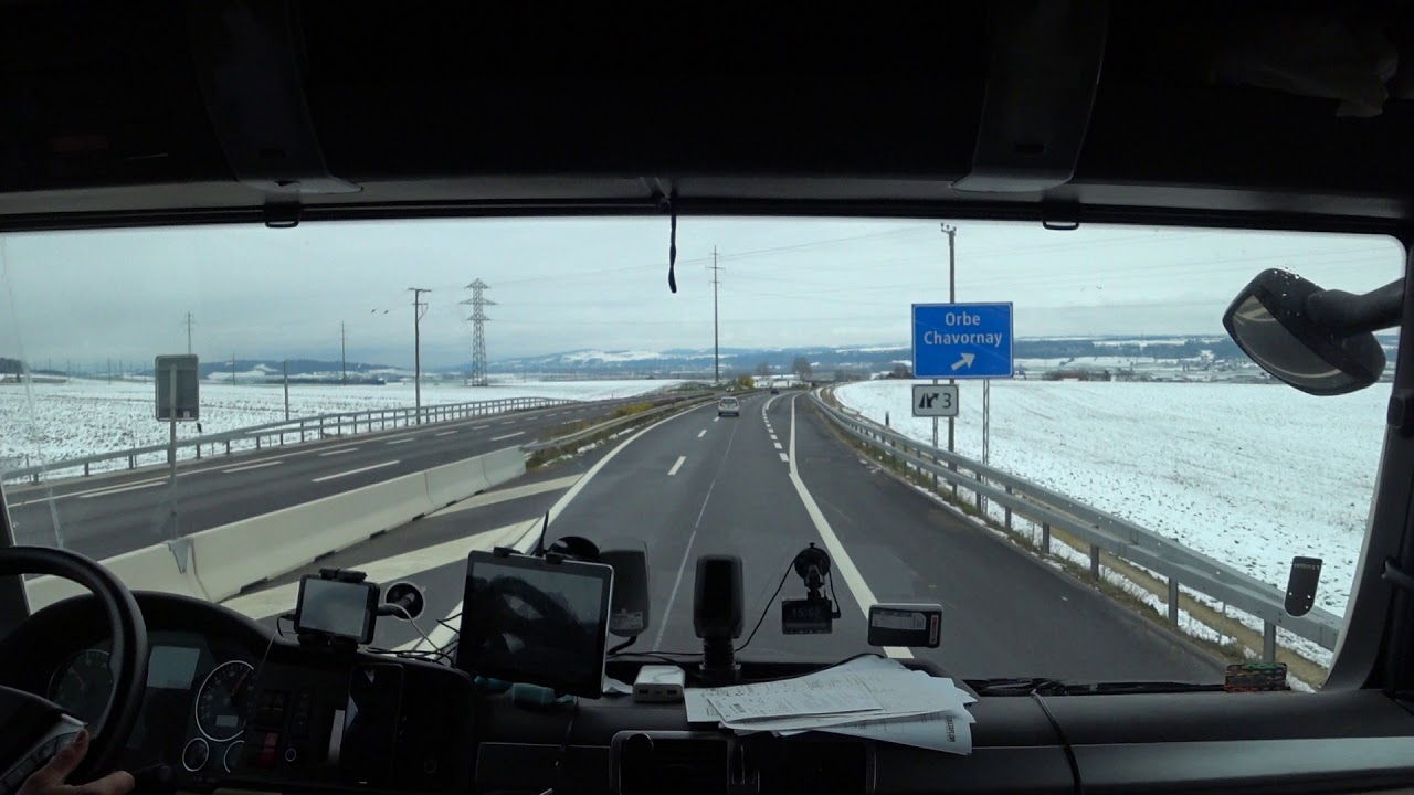 POV Driving MAN TGX 18.500 Switzerland. Start from border FR-CH Vallorbe.
