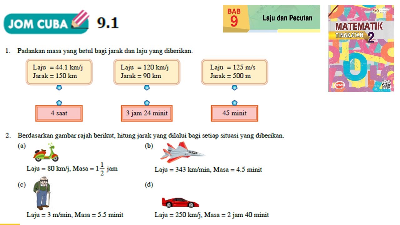 KSSM Matematik Tingkatan 2 Bab 9 laju dan pecutan jom cuba 9.1 no1 no2