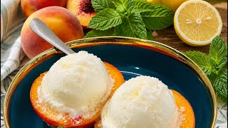 5- minute Glazed Peaches topped with Lemon Sorbet