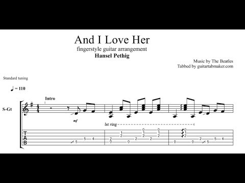 And I Love Her TAB - acoustic fingerstyle guitar tab (PDF + Guitar Pro)