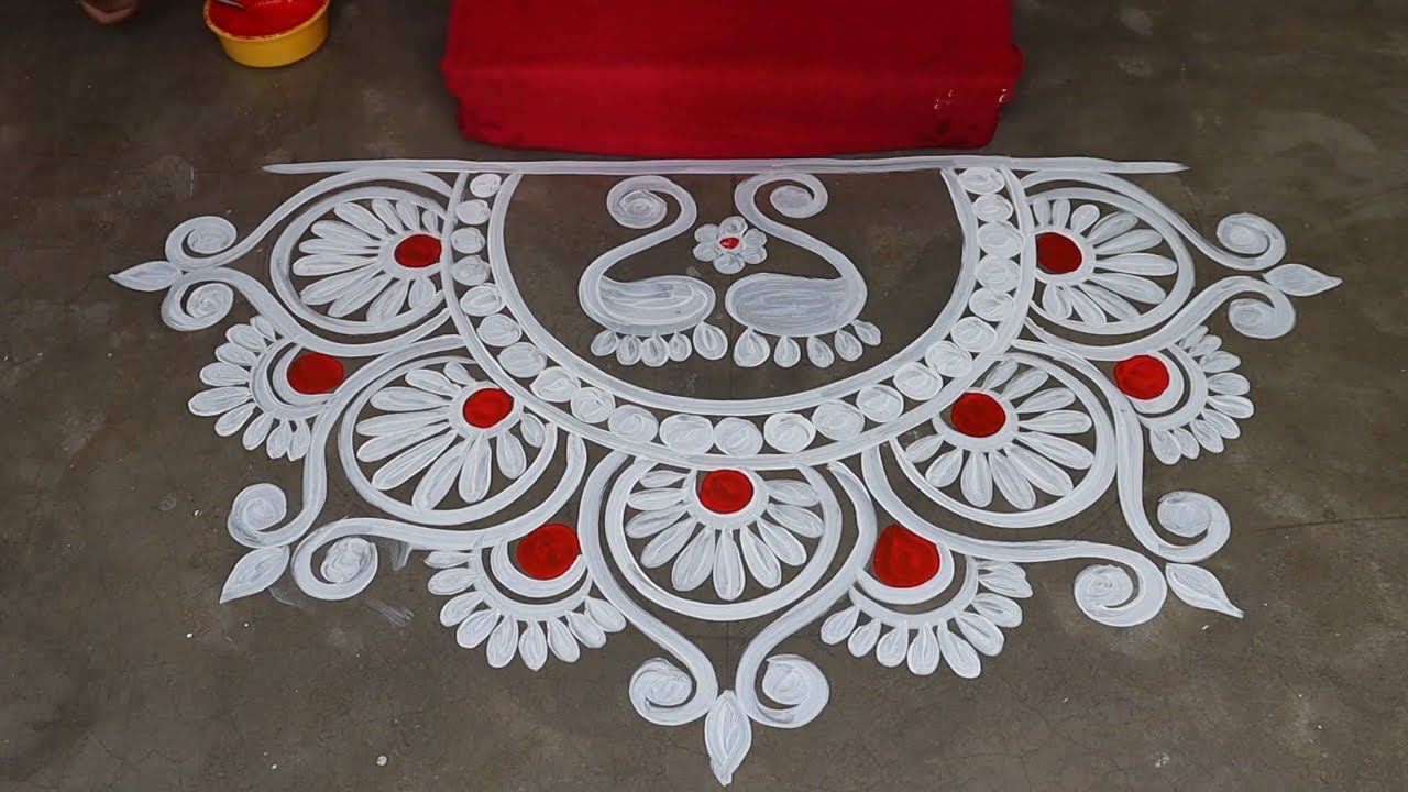 very simple laxmi pa alpona / jhoti design for laxmi puja / laxmi ...