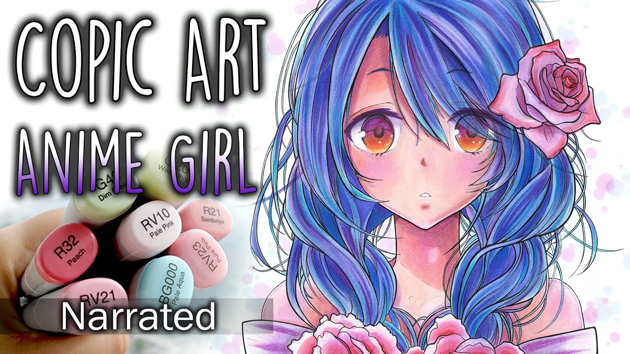 Copic Art Cute Anime Girl Drawing Narrated