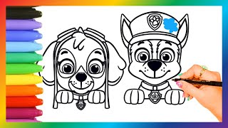 Draw and color Chase and Sky from pow patrol 🐶💓🐶🌈🚓| Drawing for kids