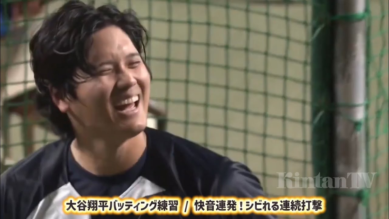 大谷翔平バッティング練習_快音連発！シビれる連続打撃