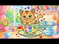 🎨 Kitten in a Teacup Coloring for Kids | Spring & Valentine’s Coloring | Upbeat Music 🐱💗