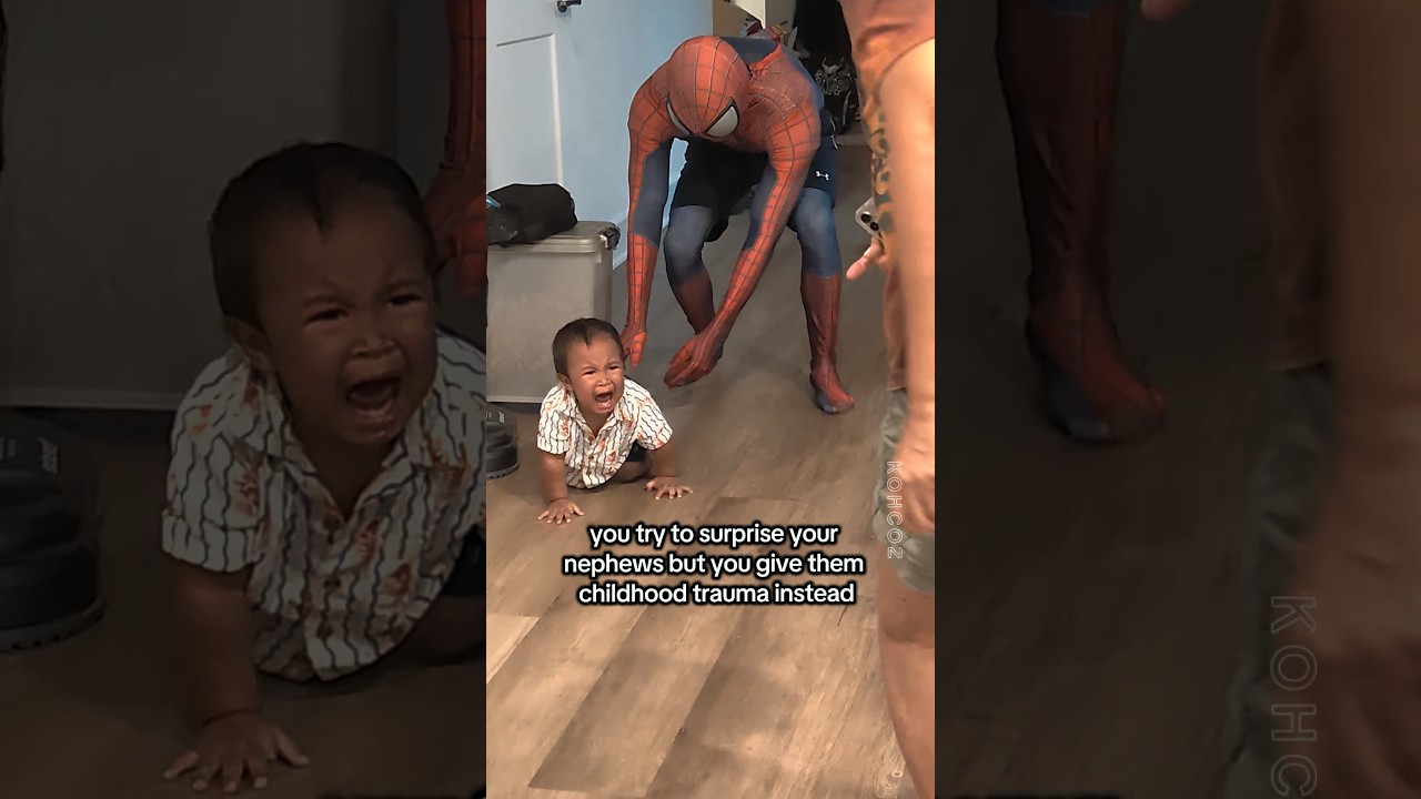 the saxophones just kept getting louder😭 #spiderman #scared #prank #surprise #costume #family #funny