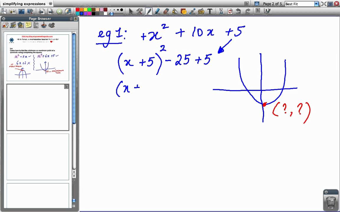 min and maximum from completing the square - YouTube