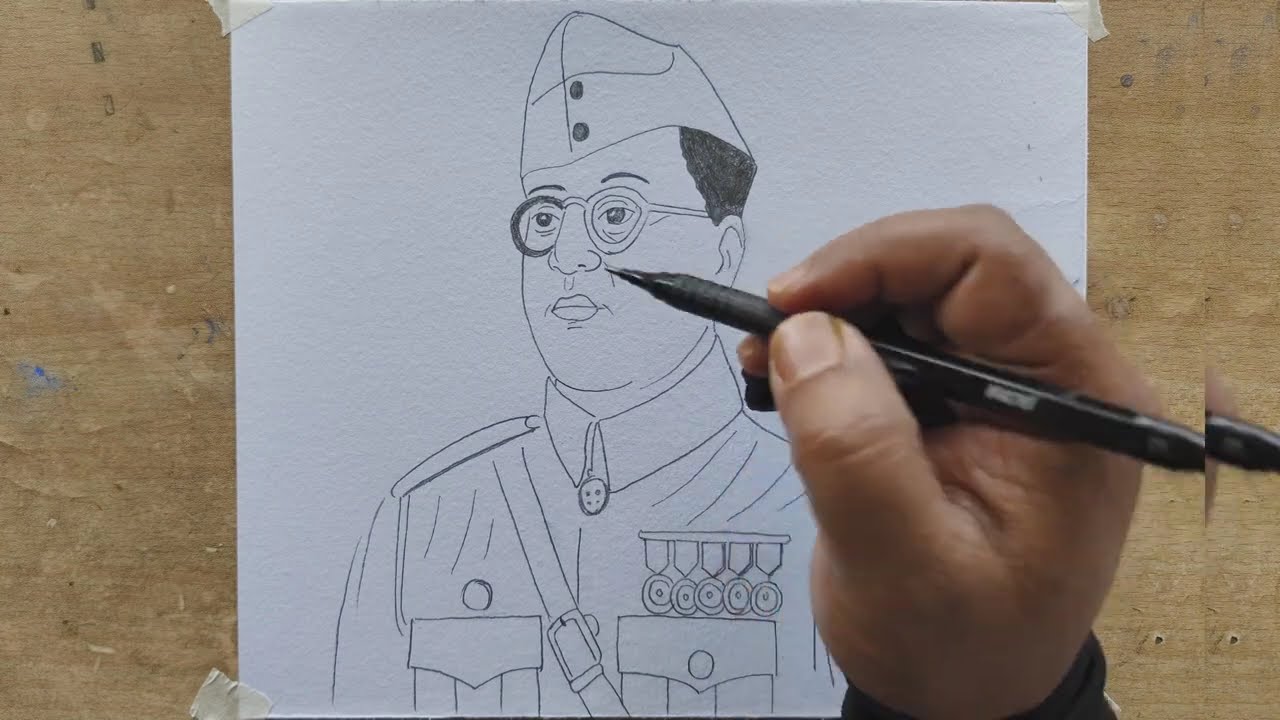 Netaji Subhas Chandra Bose portrait | Indian Freedom Fighter Portrait Drawing for beginners 