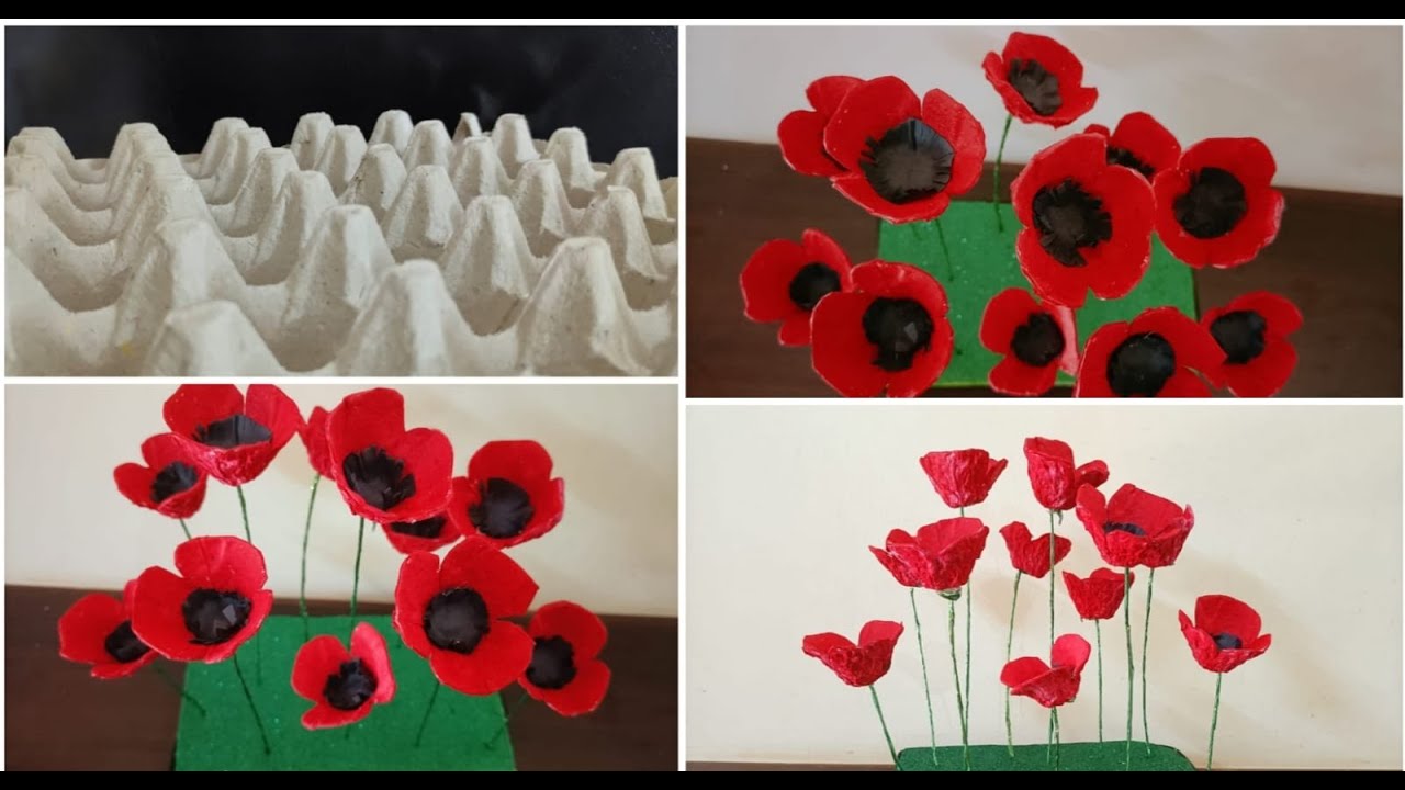 Egg Tray crafts POPPY FLOWER easy DIY ideas at home egg carton