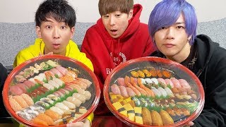 【大食い】とてつもないチームワークで寿司100貫を食べ続ける男4人の友情物語