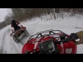 2 honda ranchers 420s out driving in the snow part one