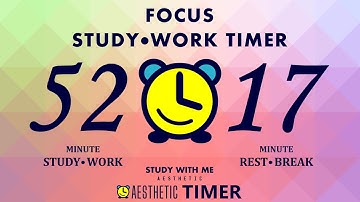 Pomodoro 52/17 Study Timer, 52 Minutes, Relaxing Piano Music, Gentle Alarm, Rainbow Pastel