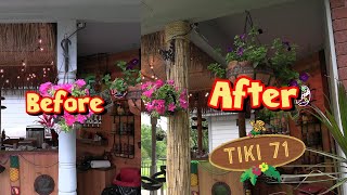 Tiki Patio Makeover: Wrapping Old Posts in Reed & Rope #tiki #DIY