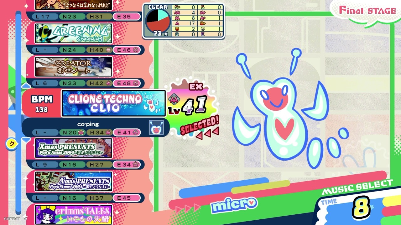 【ポップン】クリオネテクノ/CLIO(EX)Lv41/(H) Lv34/(N) Lv20＋N譜面リクエスト