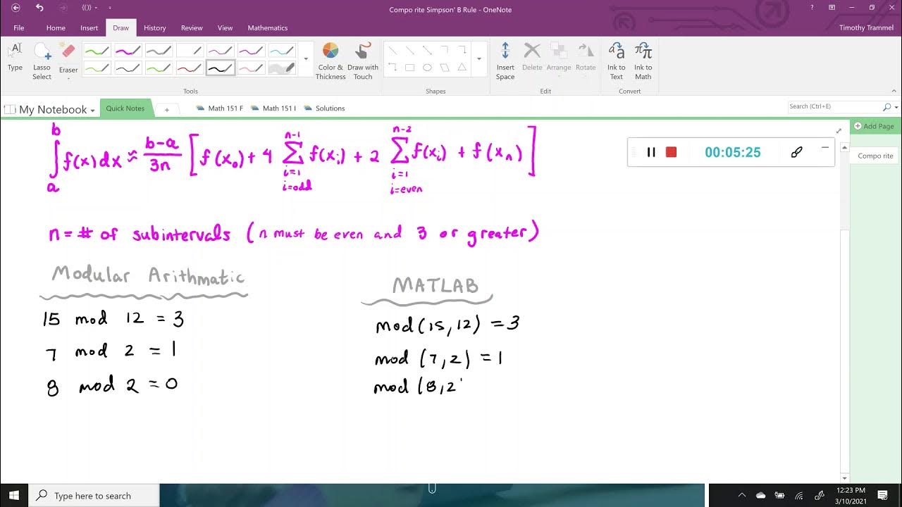 Composite Simpson's 1/3 Rule in MATLAB - YouTube