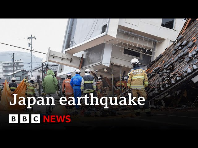 Japan earthquake: Death toll climbs to 64 as rescuers race to survivors | BBC News class=