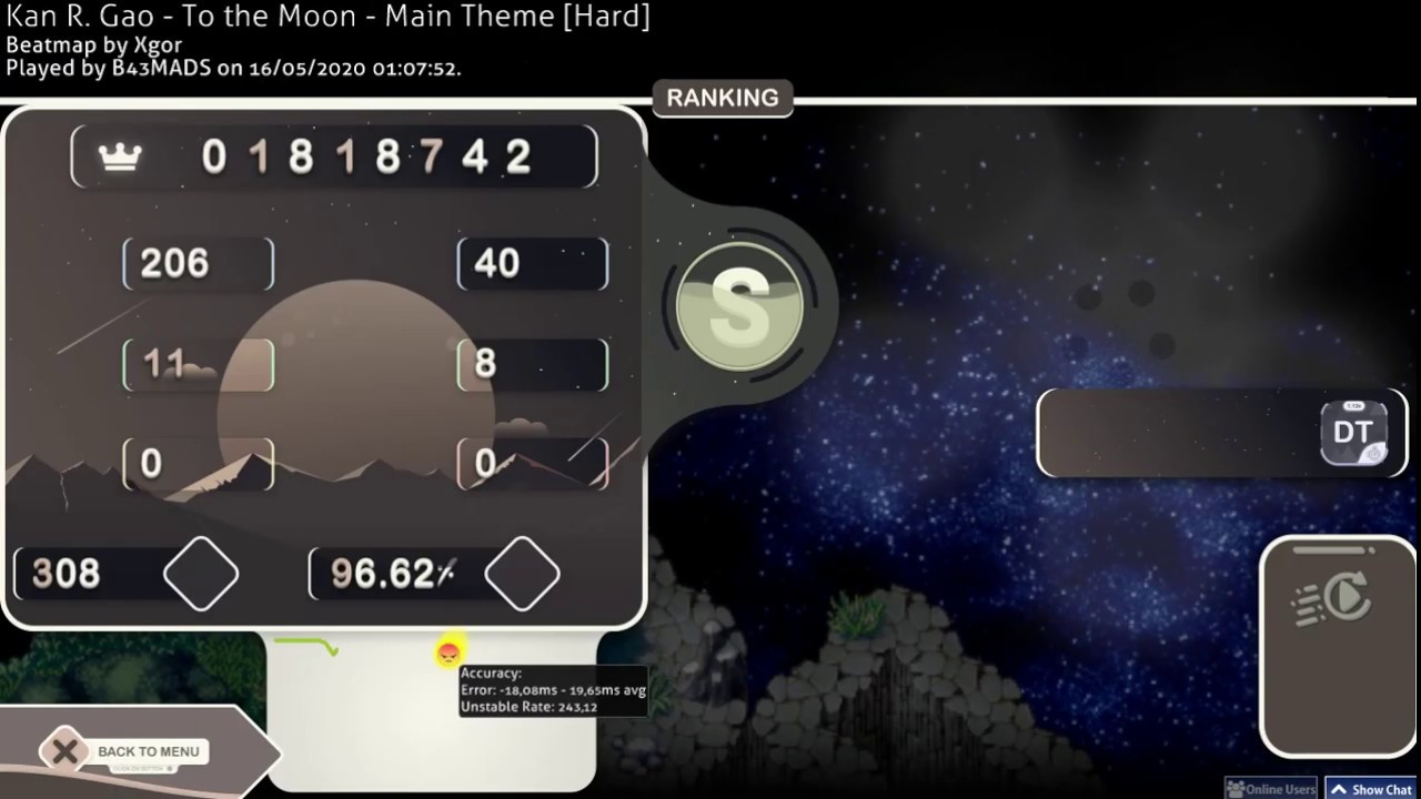 [osu!] To The Moon - Main Theme [Hard] Double Time (81pp) - YouTube