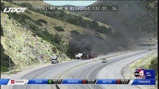 Semi-truck fire shuts down parts of highway