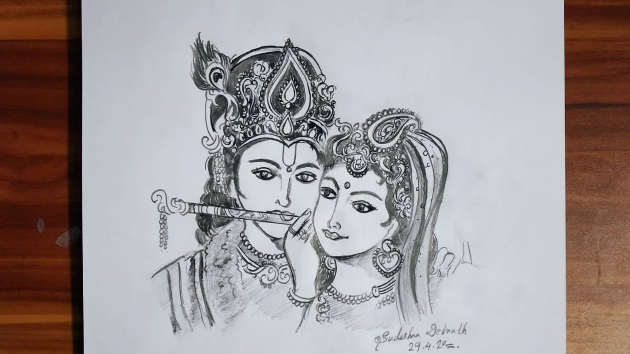 Radha Krishna pencil sketch - YouTube