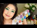 Green makeup look using Grimas water makeup