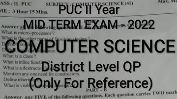 PUC II Year - Computer Science Mid Term Exam Question Paper 2022 (For Reference)