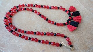 Beaded Long Necklace with Tassels|| How to use barrel clasp|| CC 136