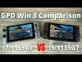 GPD Win 3 i7-1165G7 vs i5-1135G7 Gaming Handheld PC model benchmark and performance comparison
