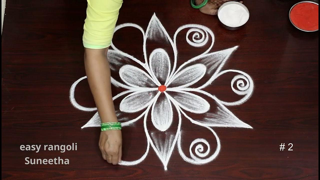 2 Easy & simple rangoli by SuneethaLatest Doorstep kolam designs ...