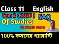 SAQ from 'Of Studies' | class 11 2nd sem english suggestion 2026
