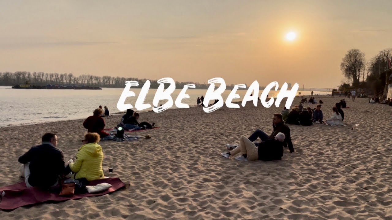 Elbe Beach| Hamburg Germany 🇩🇪 |walking tour| sunset| city beach