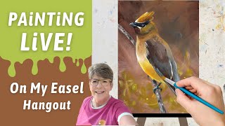Acrylic painting a Cedar Waxwing bird Live studio artists hangout with Annie Troe