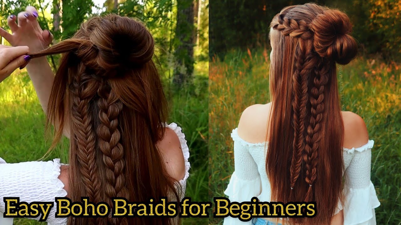 Easy Boho Half Up Half Down Hairstyle with Messy Bun 🌼🌾