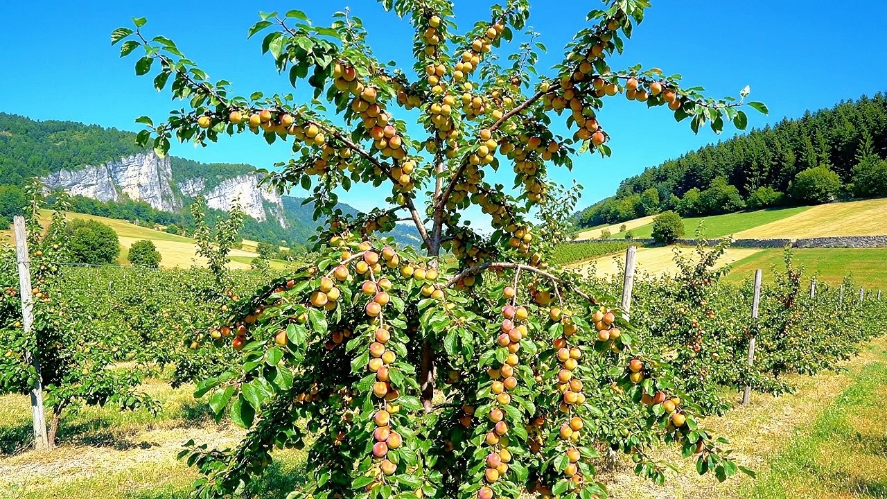 Close up of a New Mirabelle Variety with Super Big and Many Fruits in Rural Switzerland