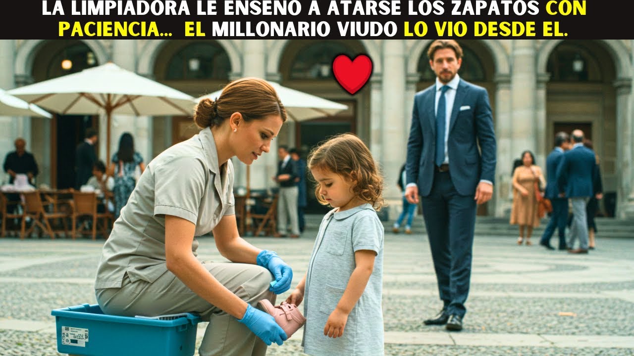 La limpiadora le enseñó a atarse los zapatos con paciencia — el Millonario viudo lo vio desde el.