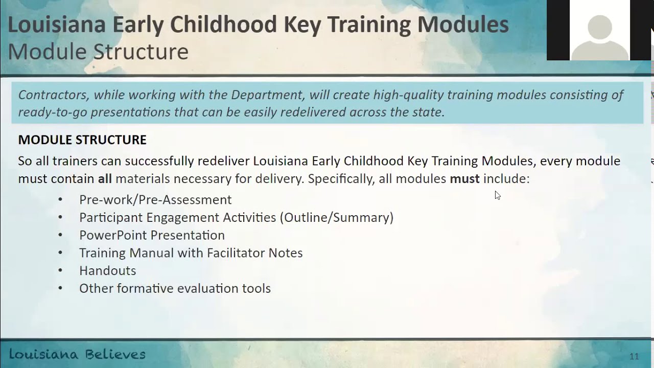 Louisiana Early Childhood Key Training Module, RFA 3 Contractors