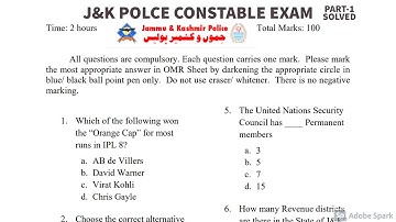 JKP constable previous year paper | Border Battalion Solved paper | latest solved paper | 2021| 2020