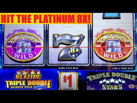 Big Multiplier wins! Platinum 8x8x8x + Triple Double Jackpot Wild Blazing 777 Nudge slot play!