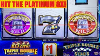 Big Multiplier wins! Platinum 8x8x8x + Triple Double Jackpot Wild Blazing 777 Nudge slot play!