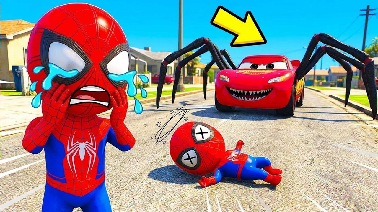 HOMEM ARANHA BRINCOU DE ESCONDE ESCONDE O BEBE FOI CAPTURADO PELO MCQUEEN RELAMPAGO DO MAL NO GTA 5