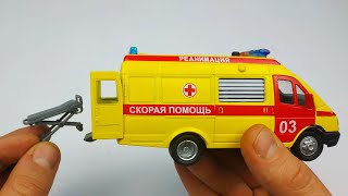 Моделька машинка Газель 2705 Скорая Помощь с носилками от Технопарк. Распаковка и обзор машинок!