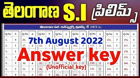 TS Police SI Answer key 2022 Download || Unofficial key
