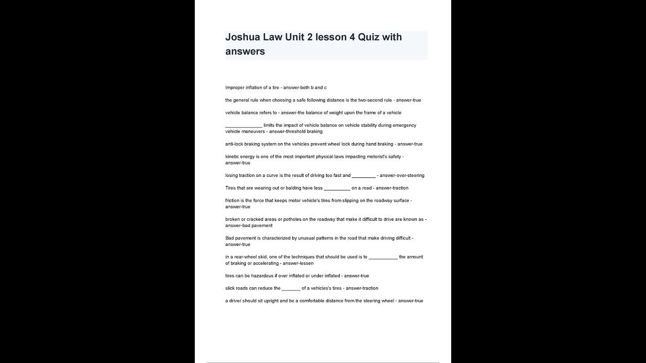 Joshua Law Unit 2 lesson 4 Quiz with answers YouTube