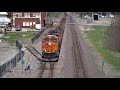 {4K} Four BNSF trains in Marceline, Missouri