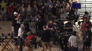 Extras pack Assembly Hall during 'Little Five' movie filming in Bloomington