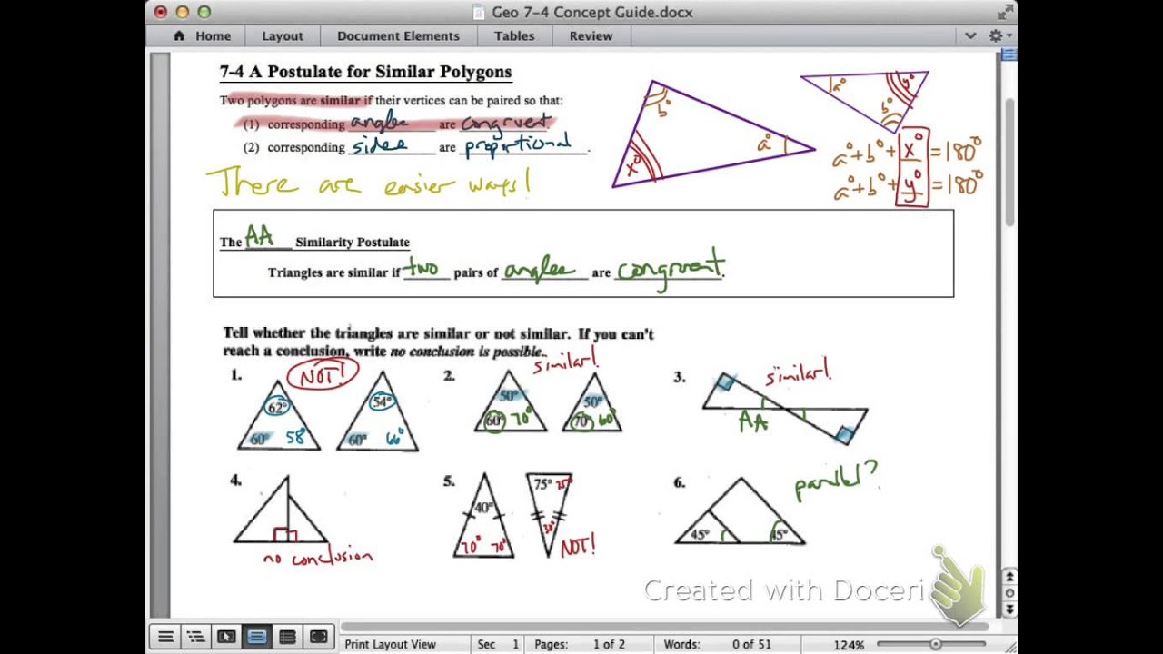 7-4 concept guide: A postulate for similar triangles (AA similarity