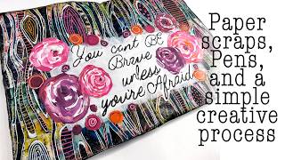 Paper scraps, Pens & a simple creative process #mixedmedia journal page