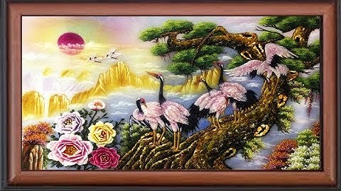 tranh đá quý tùng hạc sum vầy đẹp tại đá quý Hà Nguyễn